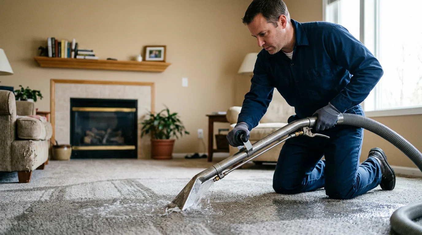 Water damage restoration technician working near Belmont, MI